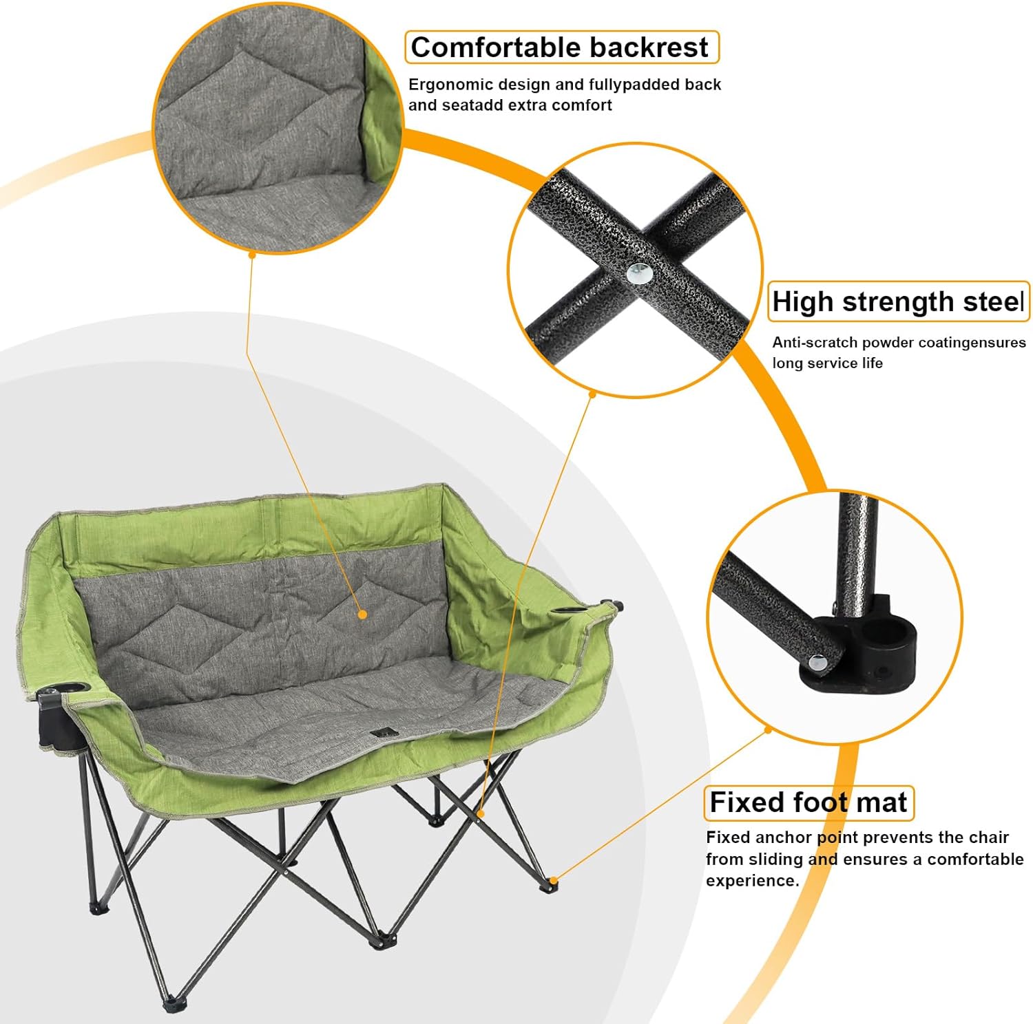 Green Double Folding Loveseat Camping Chair for 2