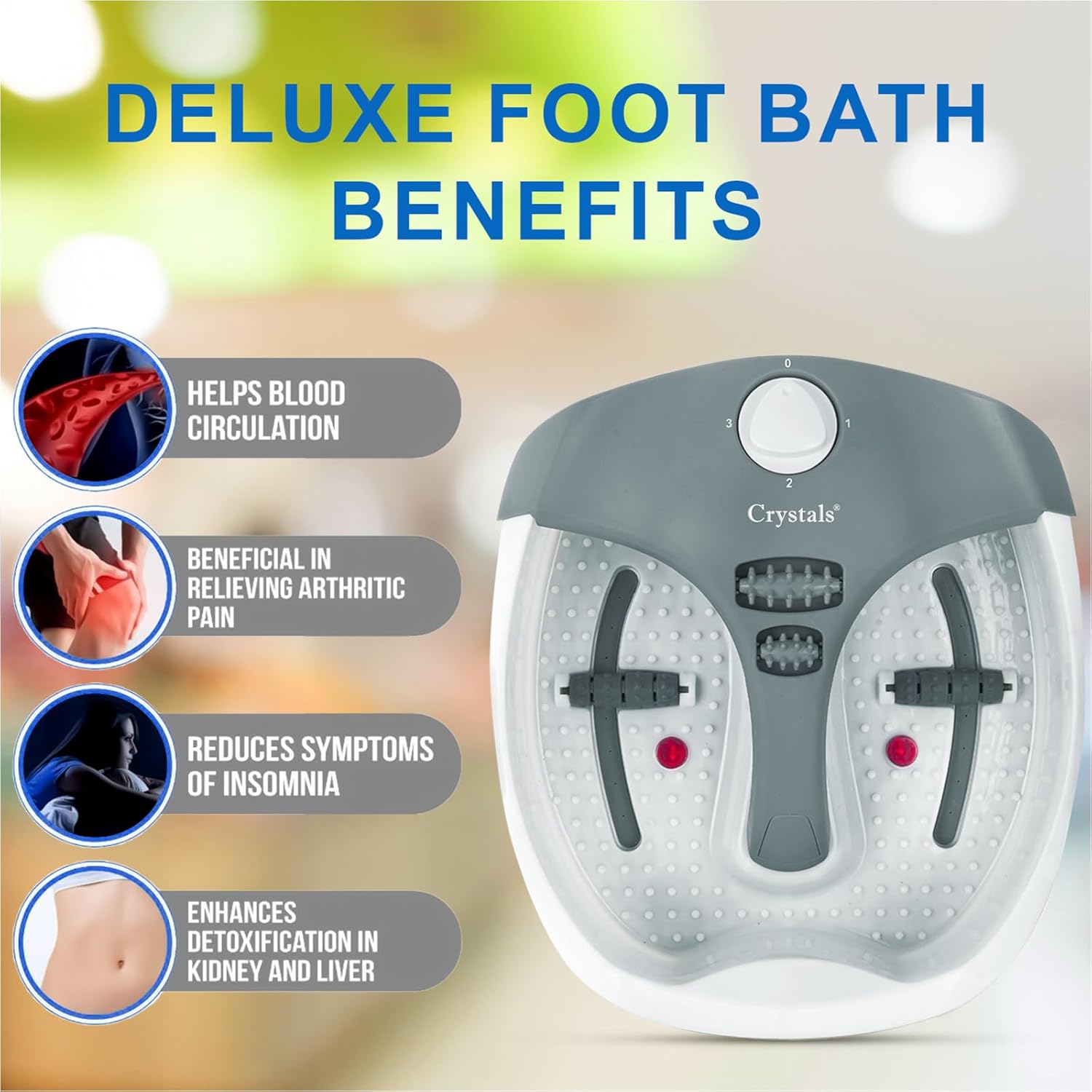 Foot Spa Massager Heat Bubble Vibration Pedicure Bath Rollers 80W