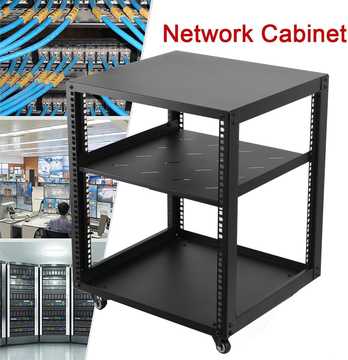 12U Open Frame Server Rack 19 Inch Mobile Rack with Wheels
