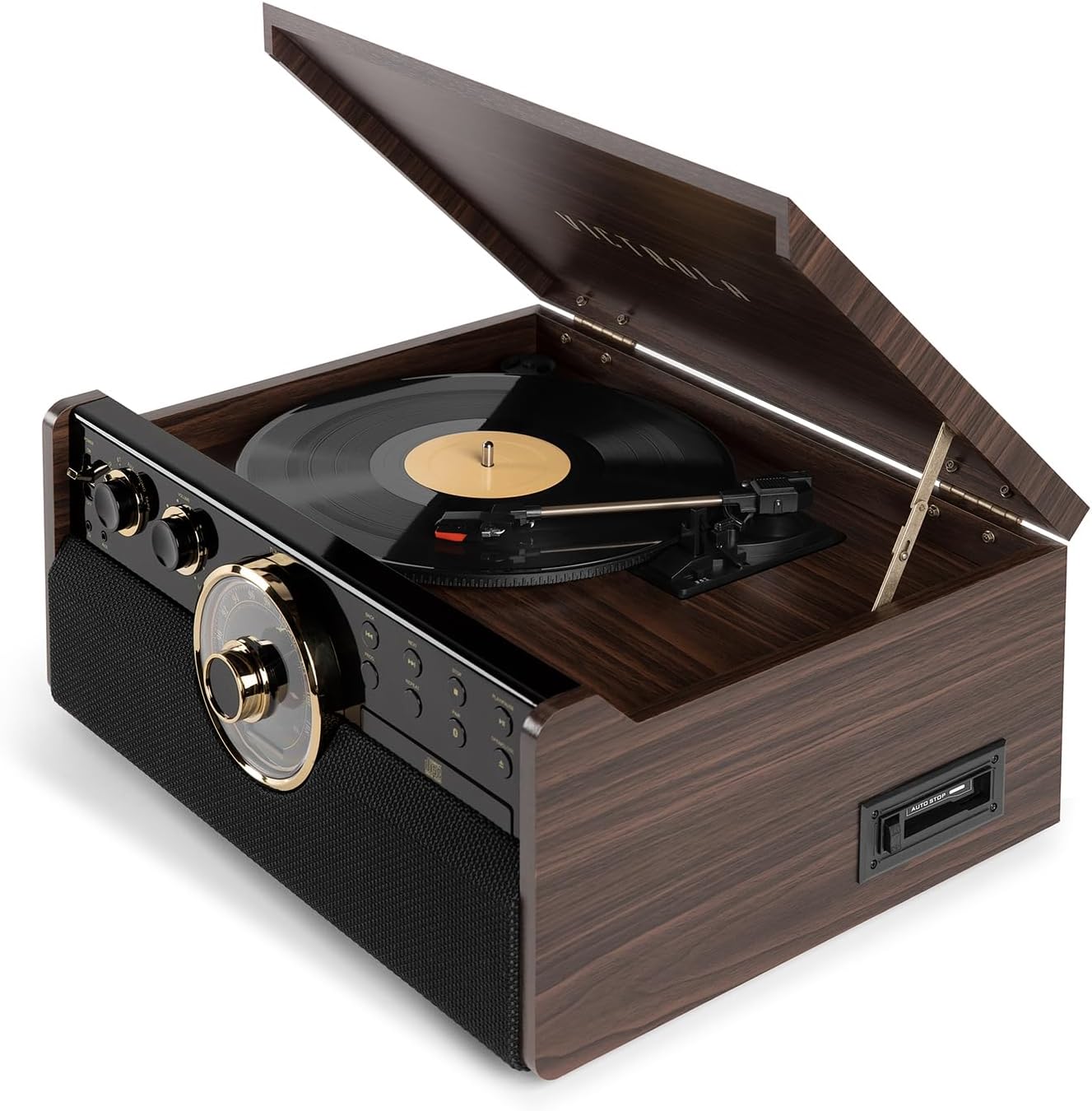 6 in 1 Wood Record Player Bluetooth CD Cassette Radio Espresso