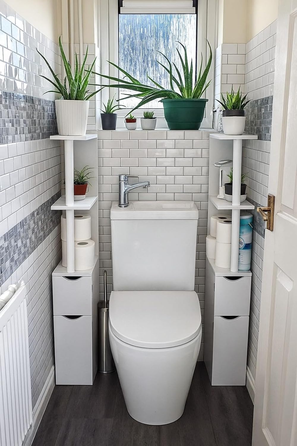 Slim Tall Bathroom Storage Cabinet 2 Doors 2 Shelves White