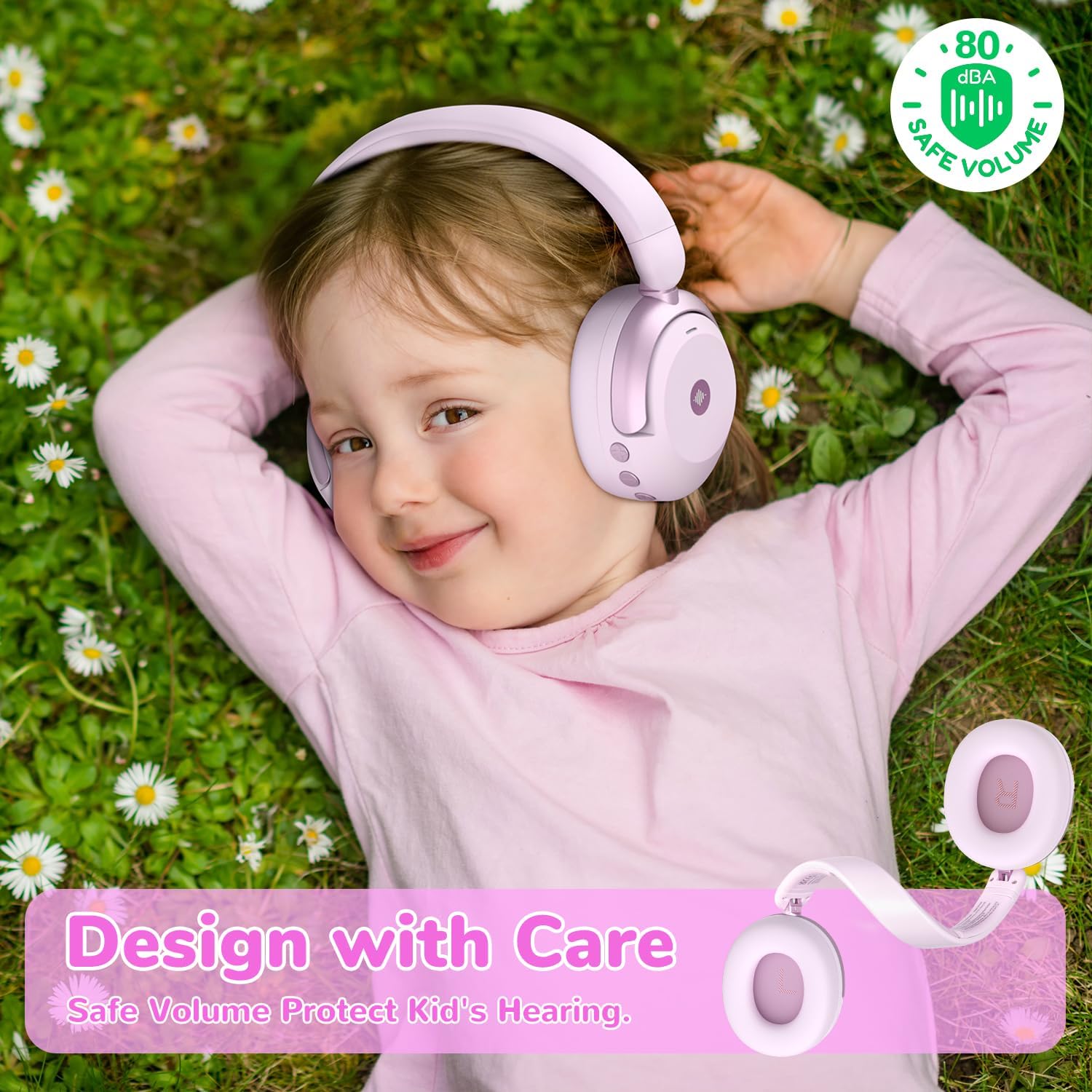 Kids Wireless Noise Cancelling Headphones Safe Volume 60 Hour Playtime