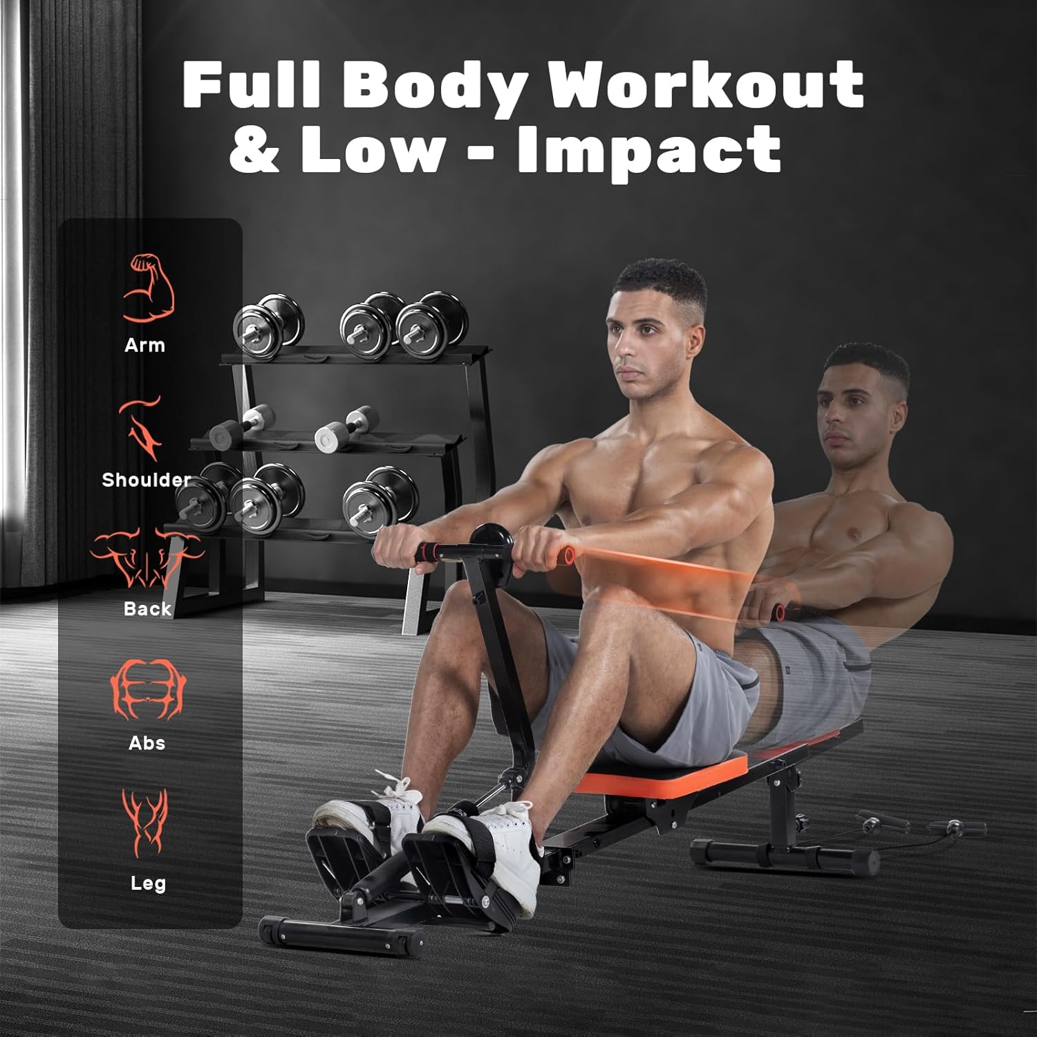 Hydraulic Rowing Machine Foldable Home Gym Rower LCD Monitor