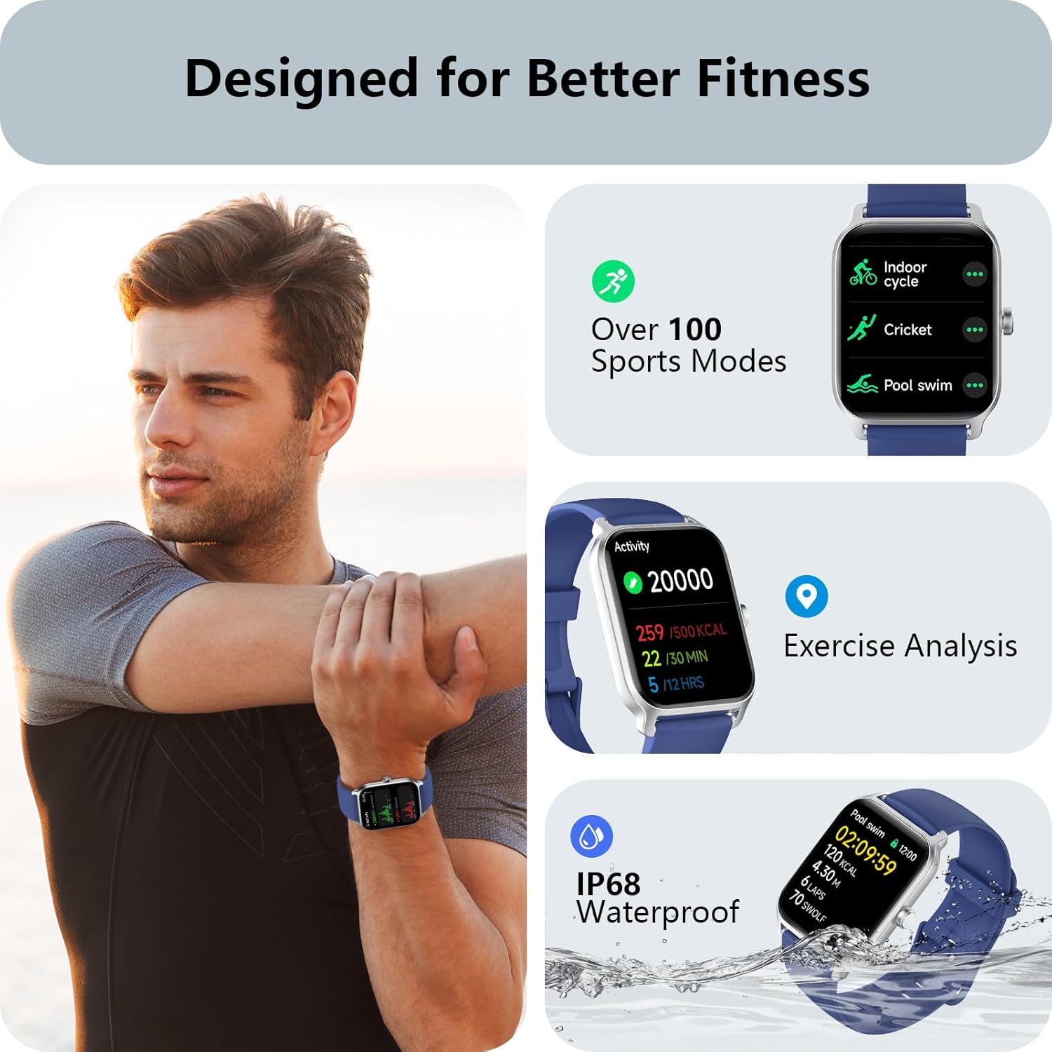 Smart Watch Bluetooth Call Alexa Fitness Tracker Blue
