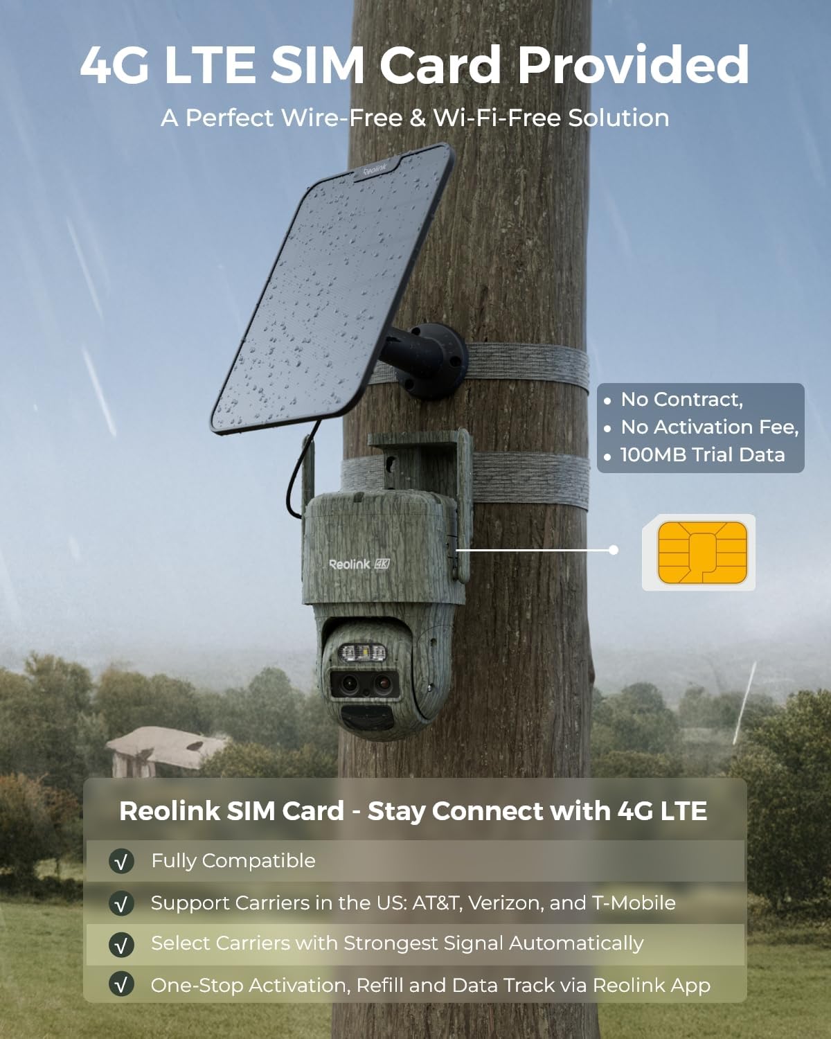 4K 4G LTE Outdoor Security Camera Solar PTZ Auto Tracking