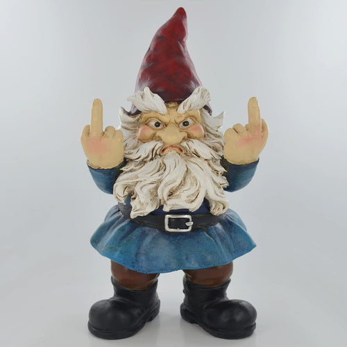 Funny Rude Garden Gnome Double Middle Finger Resin Decor