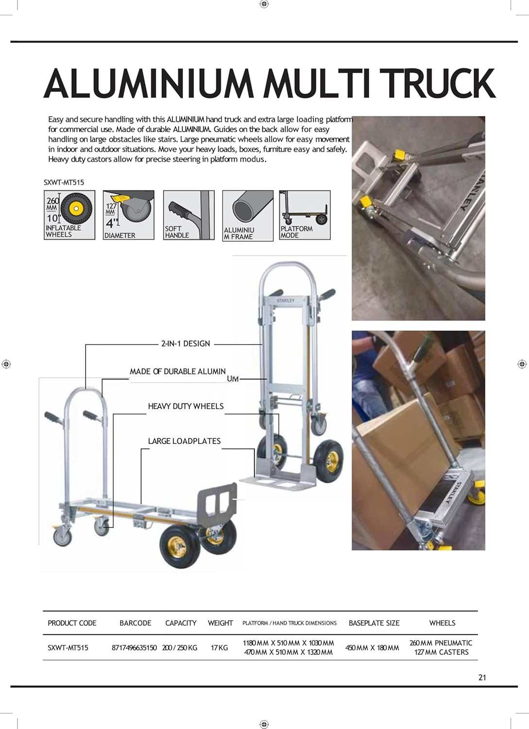 2 In 1 Aluminium Multi Truck 250KG Platform Trolley