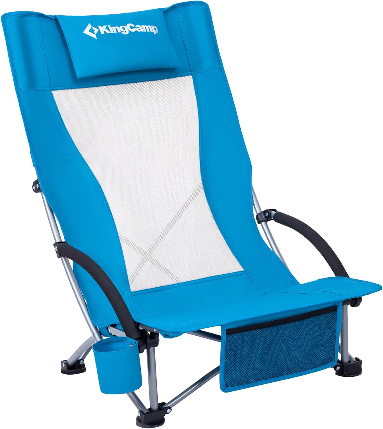 Low Beach Chair Folding Mesh Seat 180KG Blue