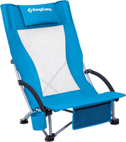 Low Beach Chair Folding Mesh Seat 180KG Blue