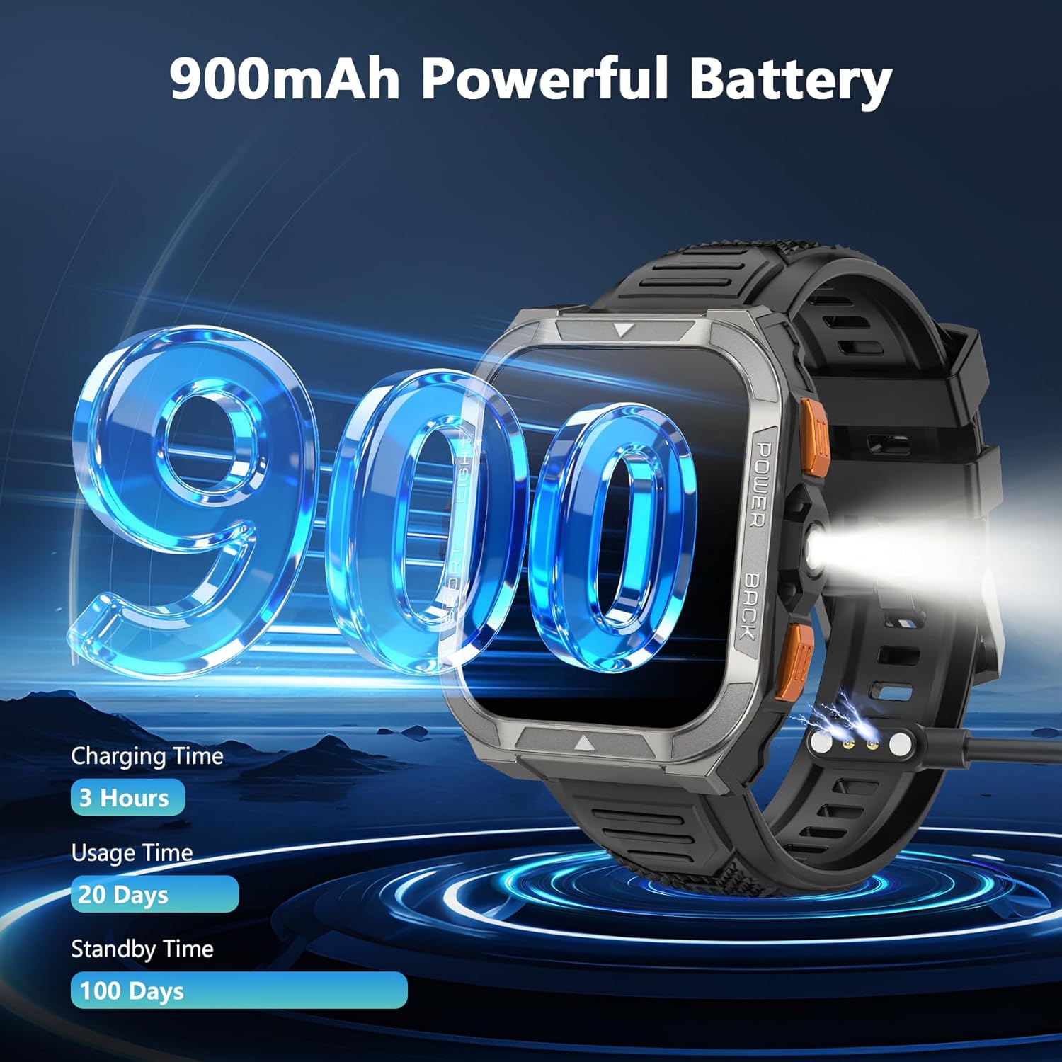 Military Smart Watch GPS Compass 100 Day Battery AI Call
