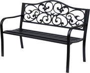 2 Seater Metal Garden Bench Floral Backrest Patio Park Seat