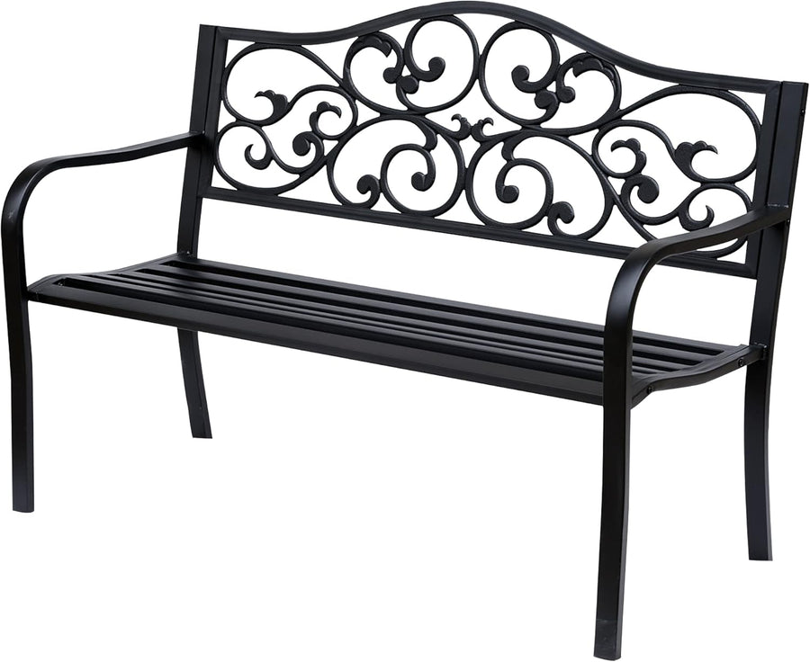 2 Seater Metal Garden Bench Floral Backrest Patio Park Seat