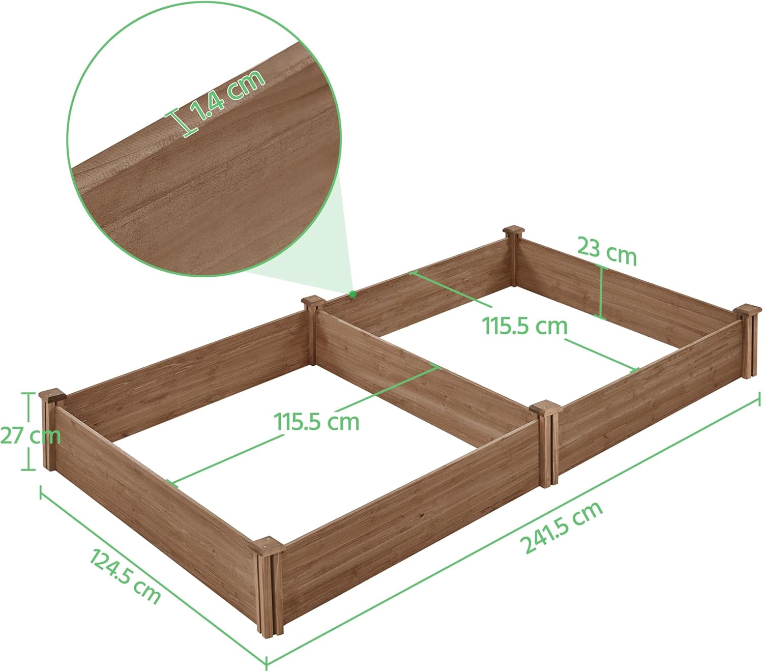 Extra Large Wooden Raised Garden Bed 241cm Dark Brown