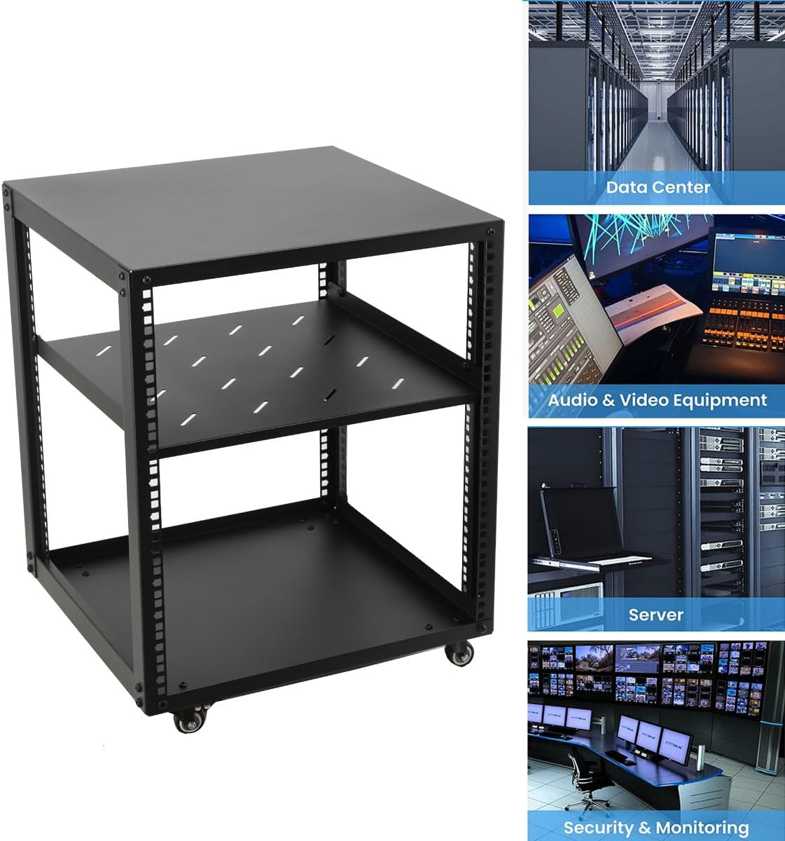 12U Open Frame Network Rack 19 Inch Floor Standing with Wheels