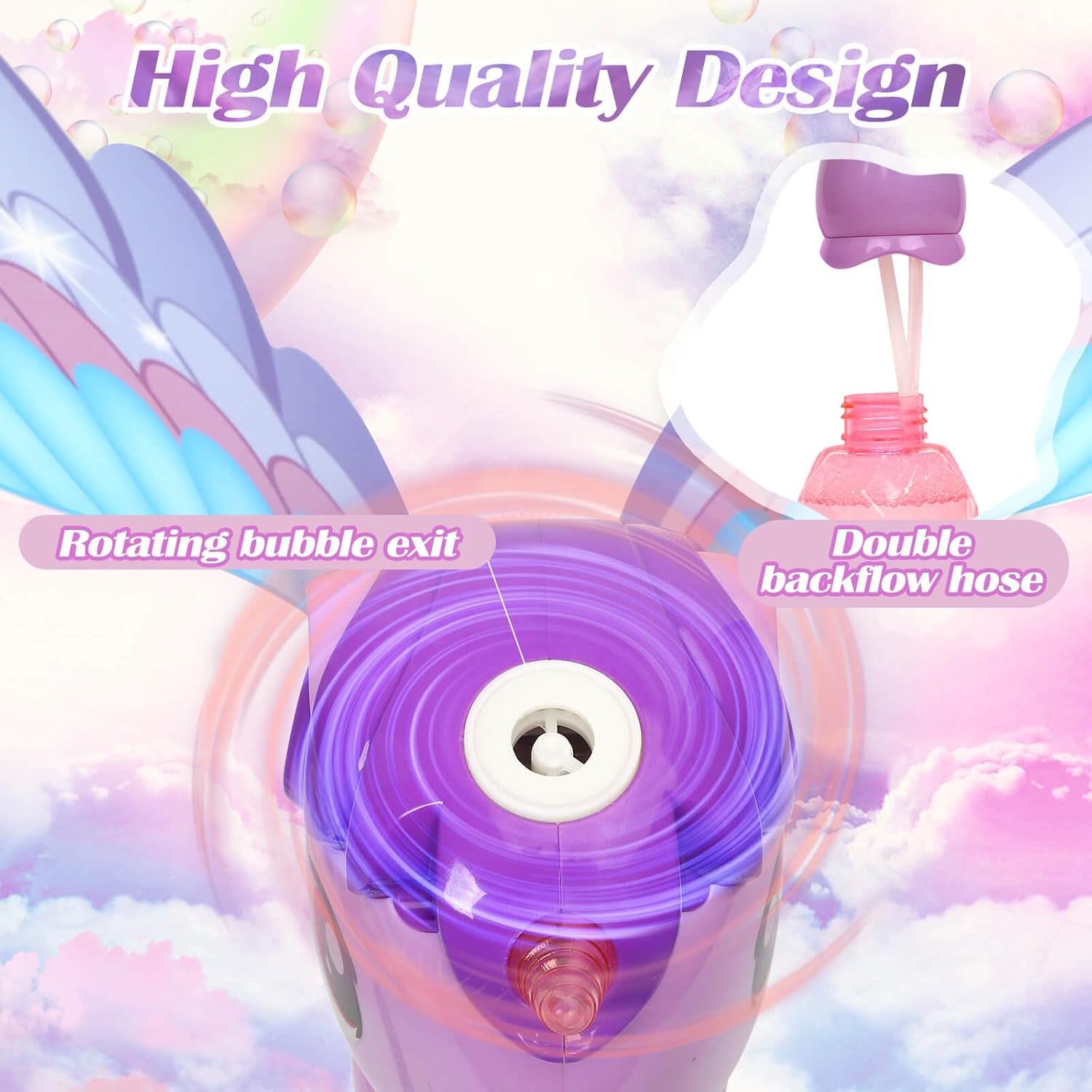 Unicorn Bubble Wand LED Wings Girls Party Outdoor Toy