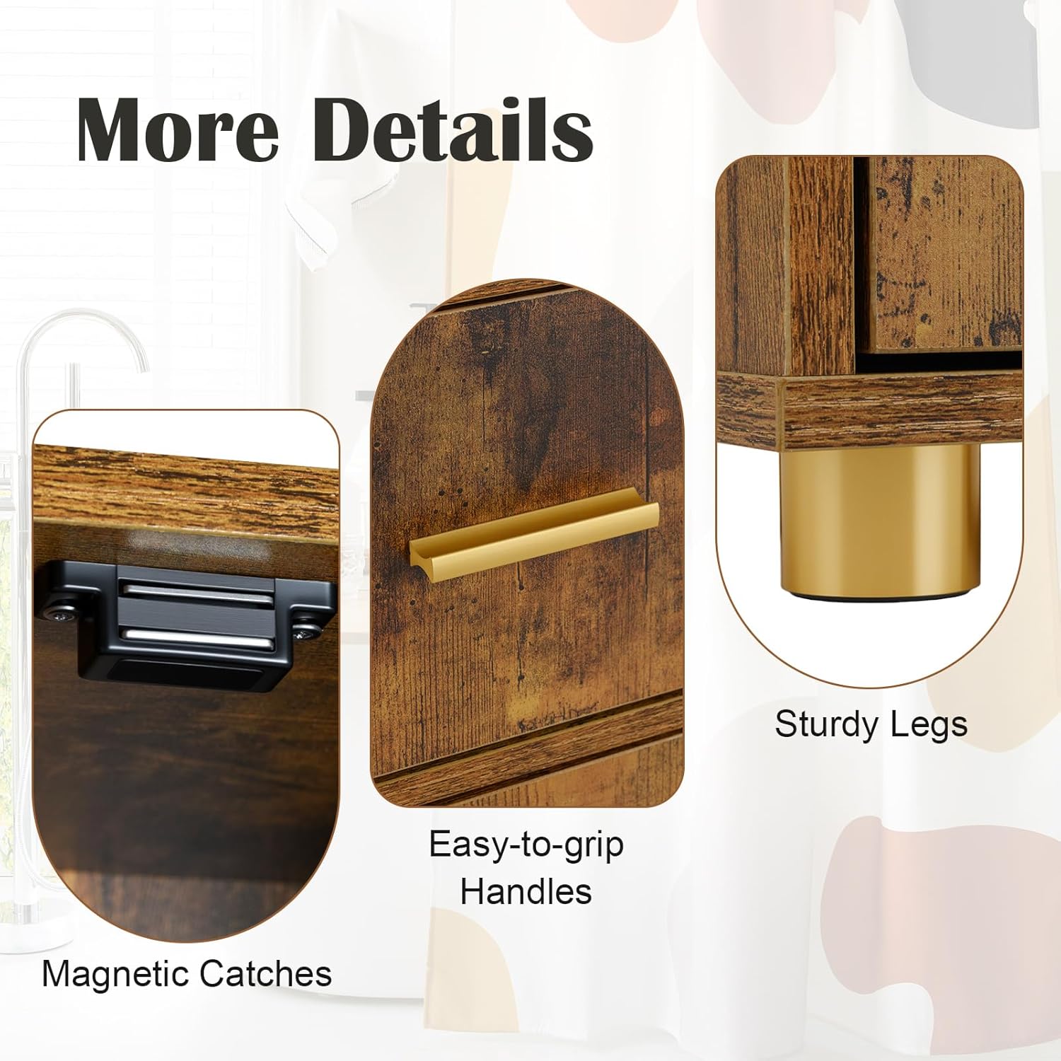 Tall Slim Bathroom Cabinet LED Lights Drawer Rustic Brown 180cm
