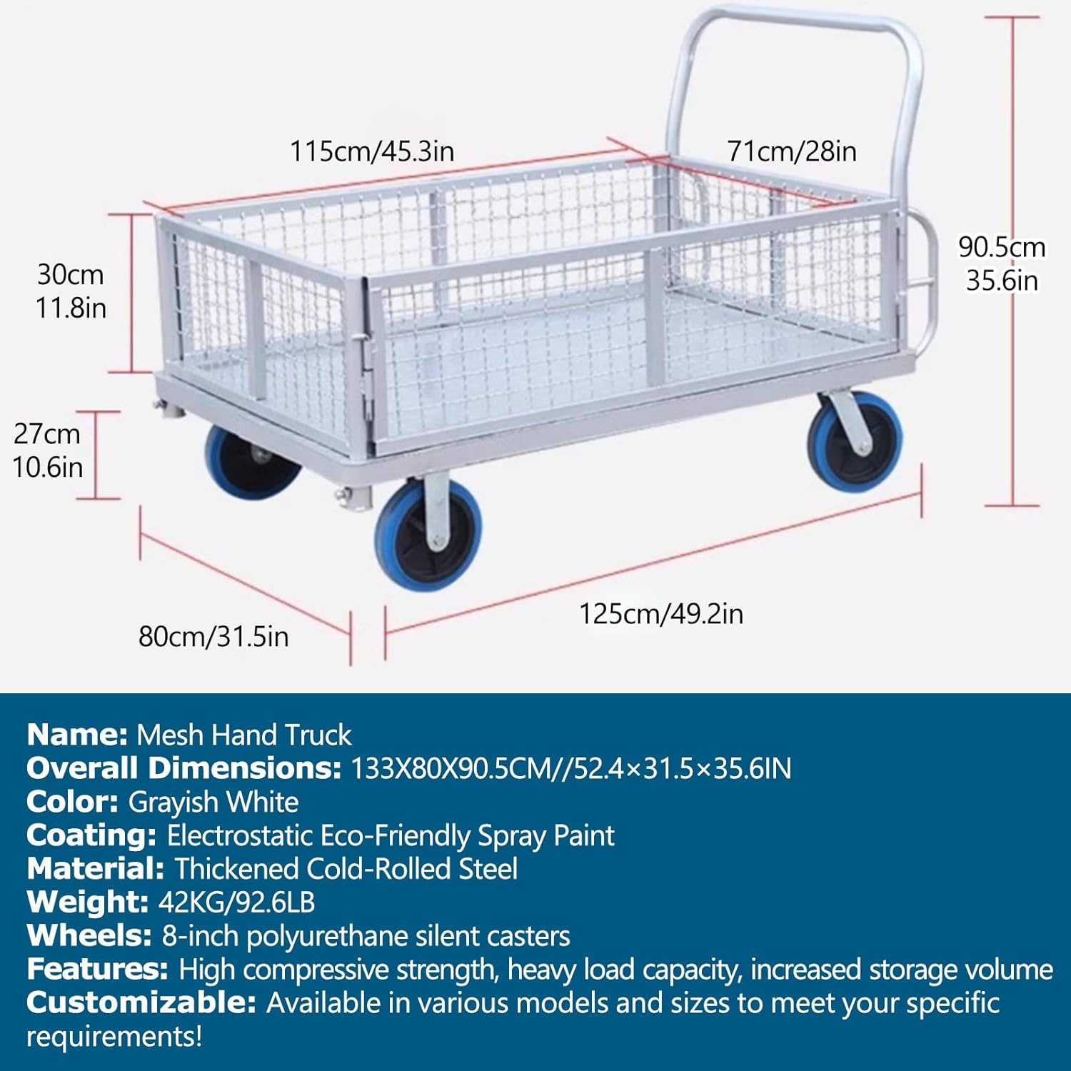 2200LB Platform Truck with Cage 8 Inch Wheel Cart