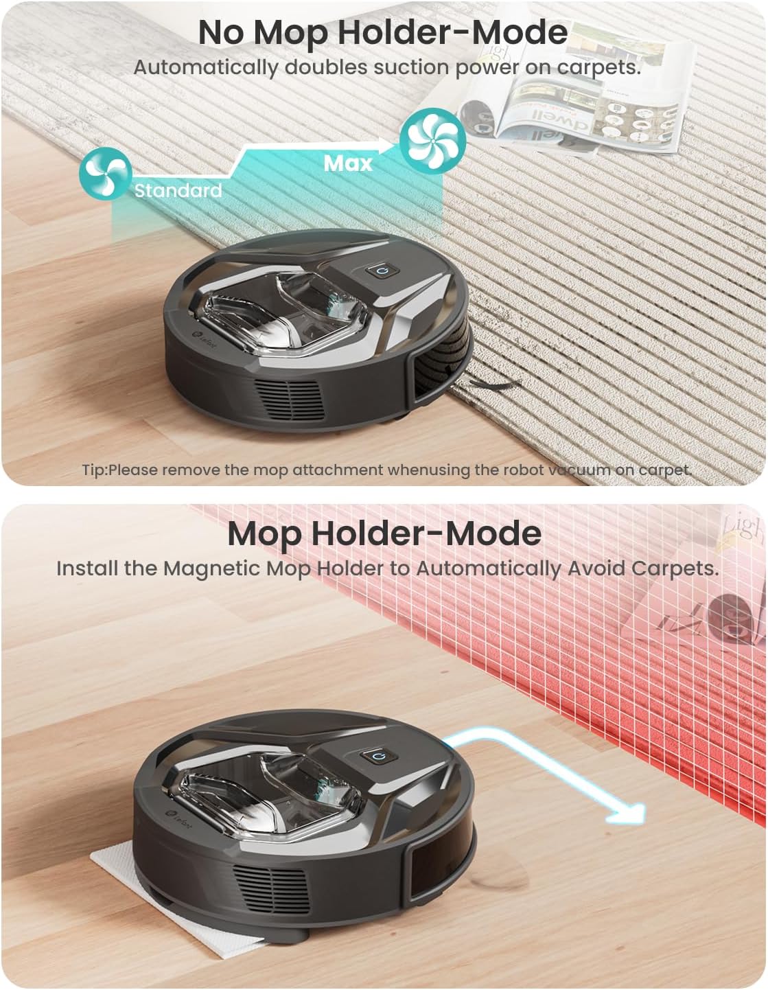Robot Vacuum Mop 6000Pa Slim 210Min App Alexa Pet Hair