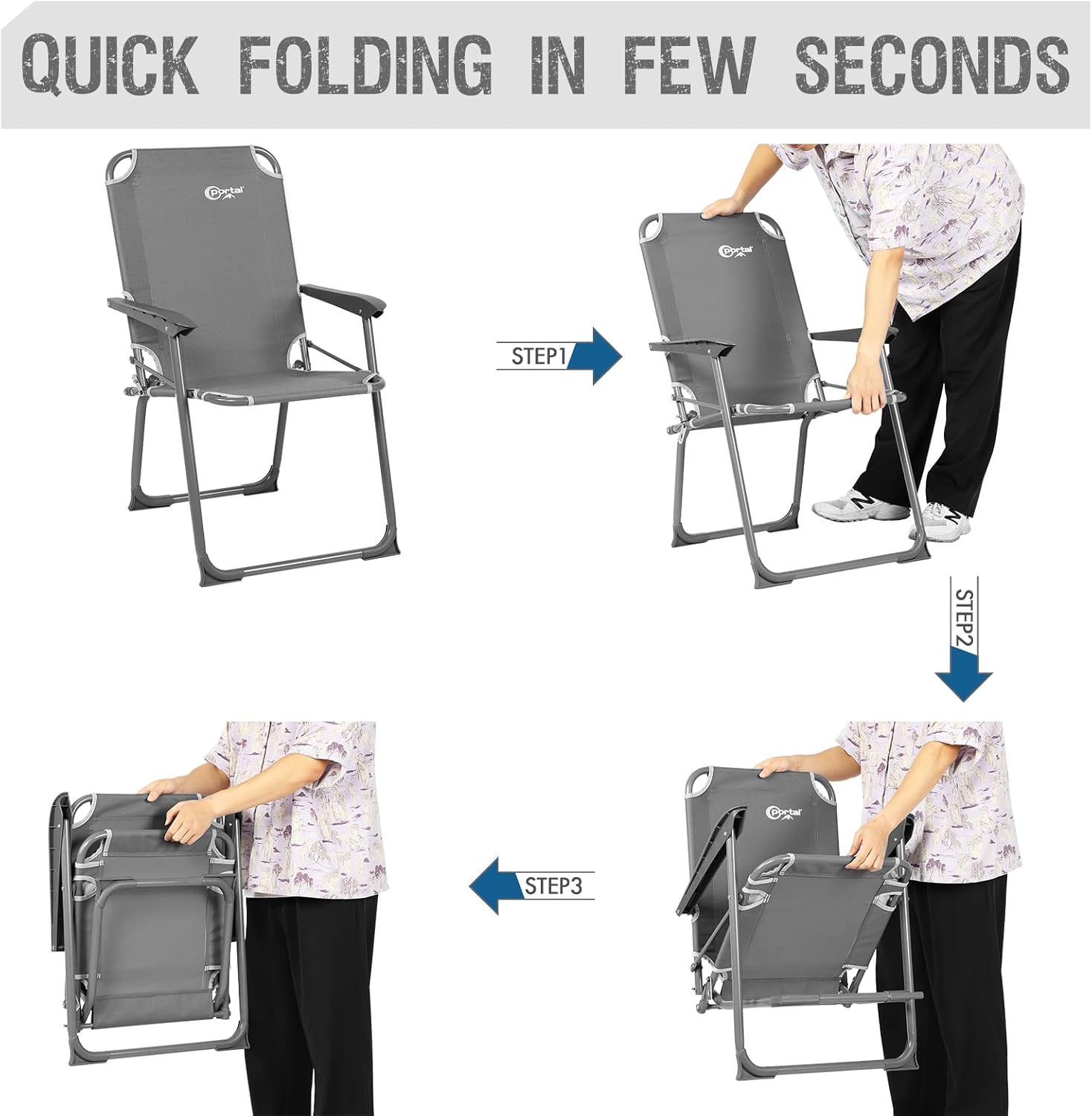 Lightweight Folding Camping Chair High Back Grey