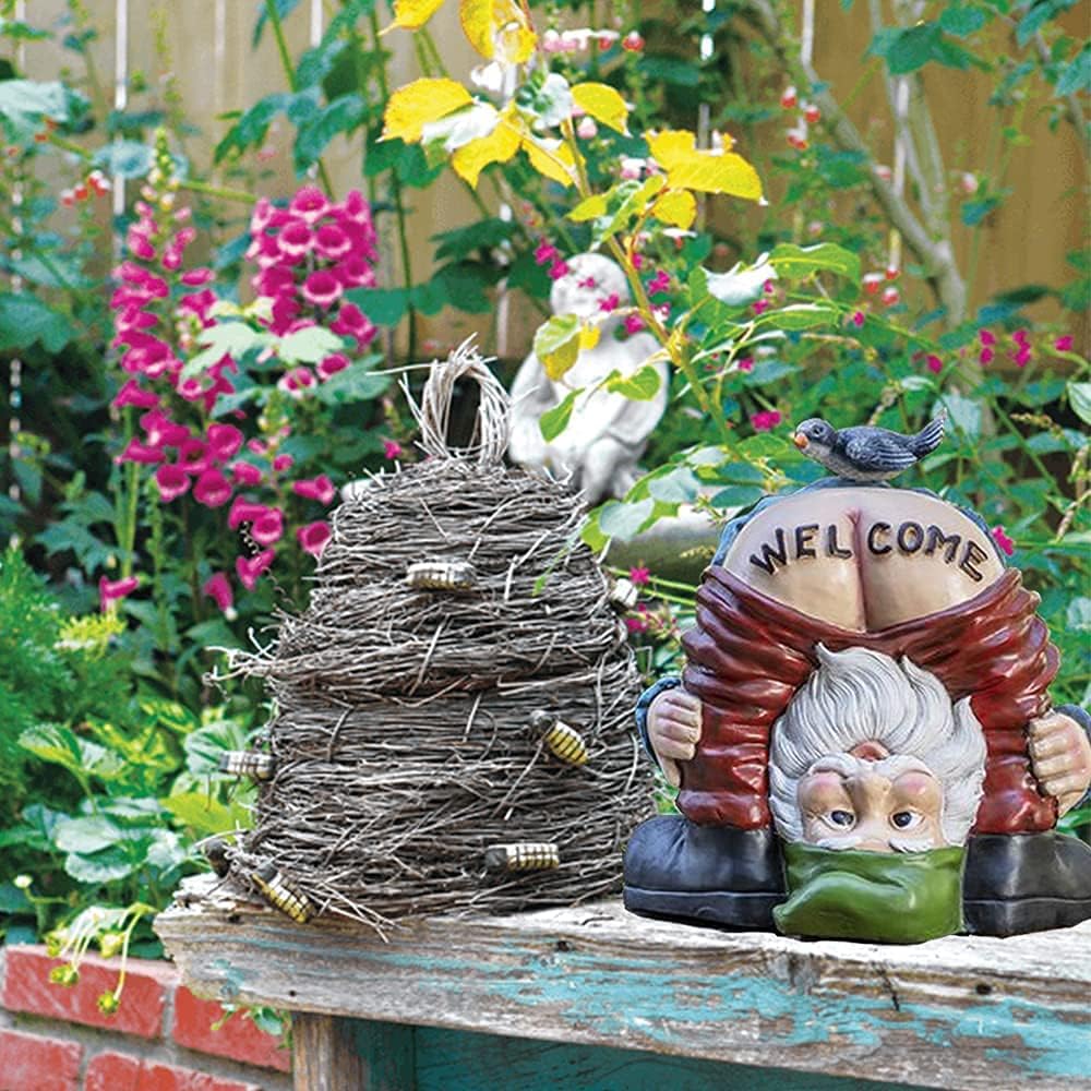 Welcome Garden Gnome Statue Funny Resin Outdoor Lawn Decor