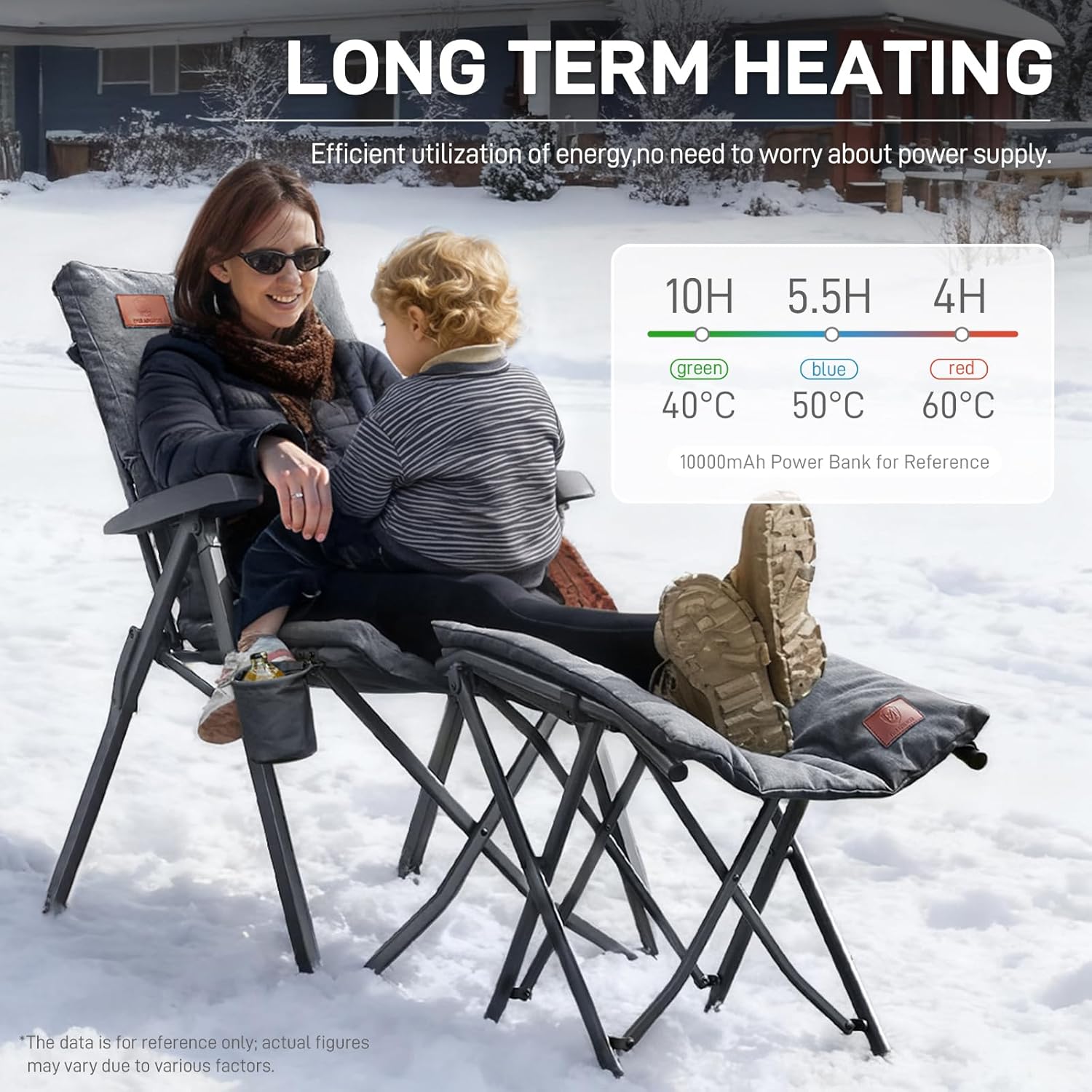 Heated Reclining Camping Chair 150kg High Back Padded