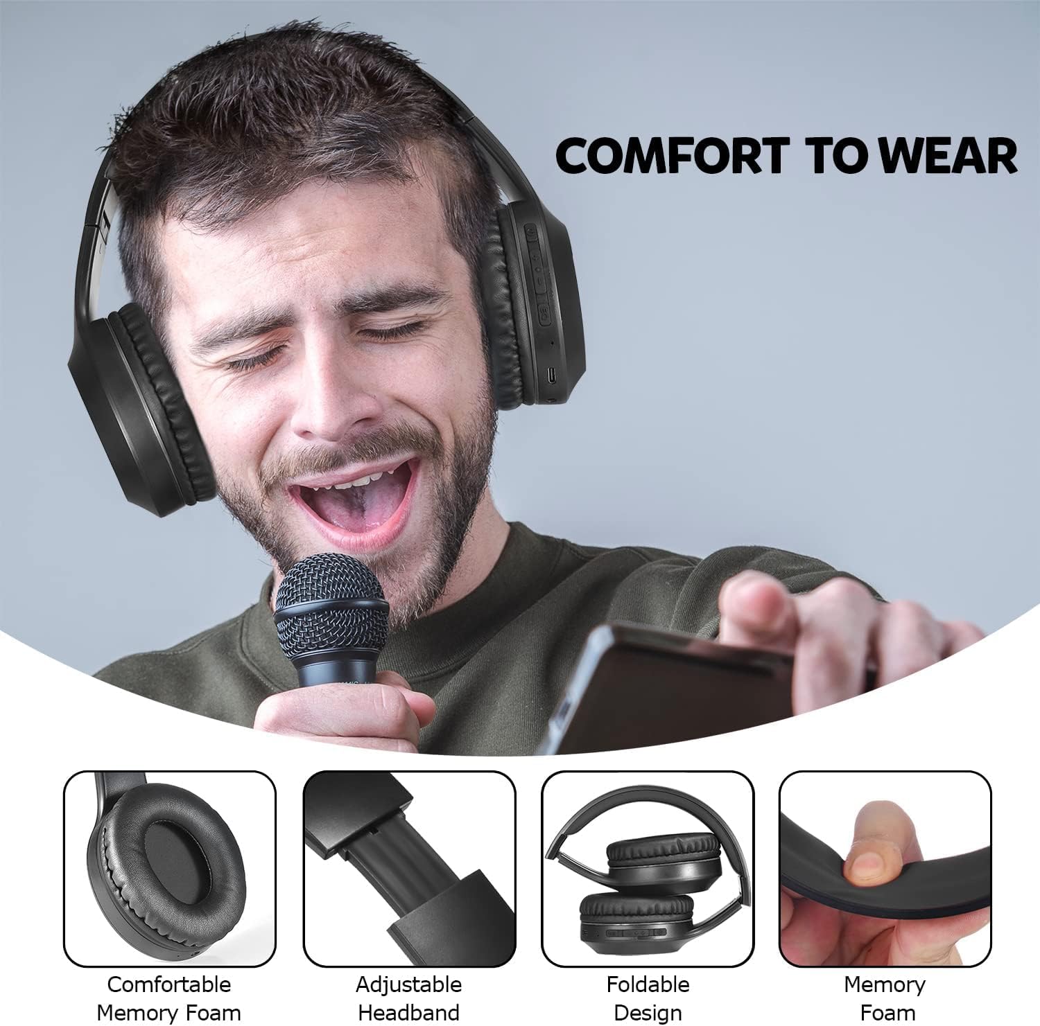 Kids Bluetooth Over Ear Headphones TF Card Foldable With Mic