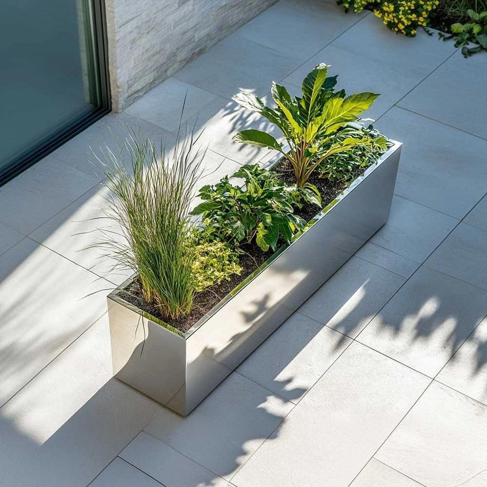 Large Silver Metal Trough Planter Galvanised Garden Box 100cm