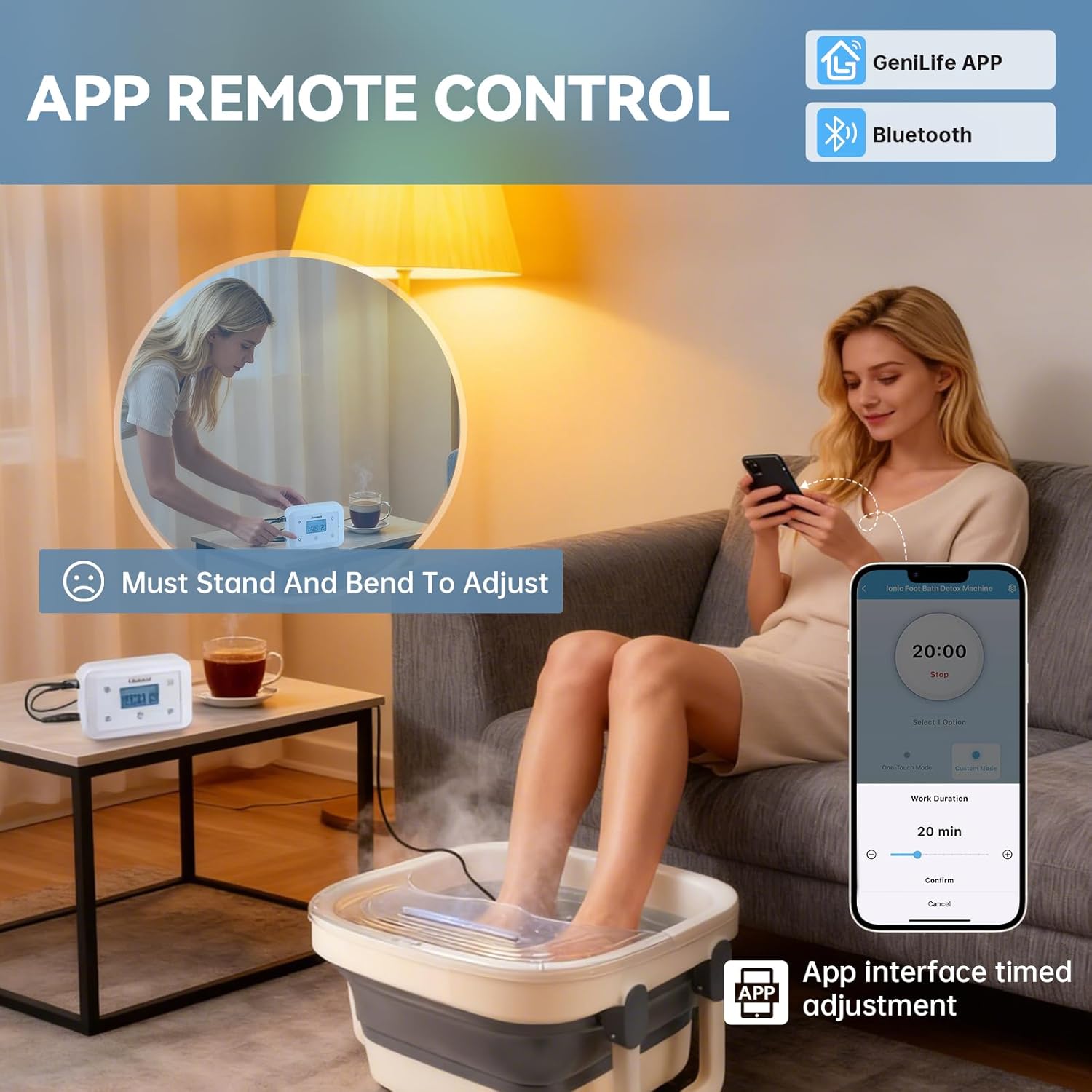 Bluetooth Ionic Foot Bath Detox Machine App Control Foldable Spa