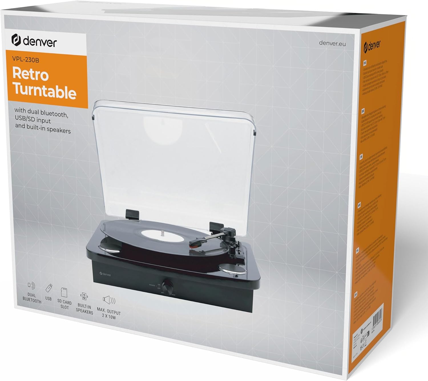 Black Bluetooth Record Player USB SD Recording 3 Speed