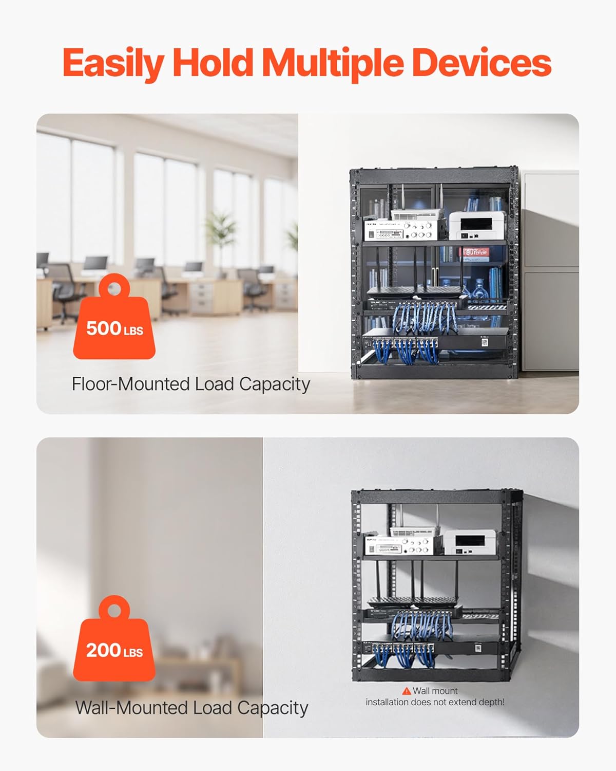 12U Open Frame Network Rack Wall Floor Mount Black