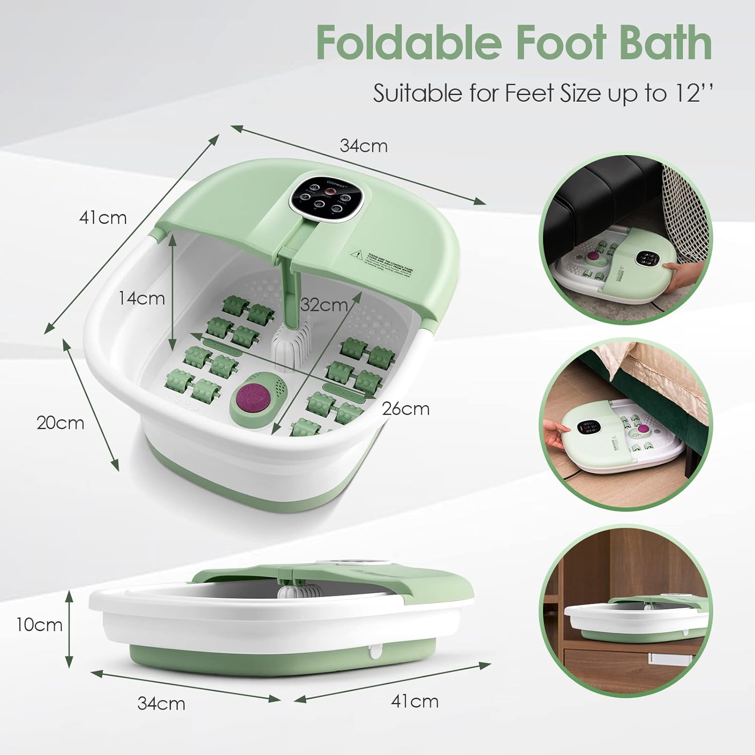 Foldable Foot Spa Massager Heated Bubble Rollers Timer Soak