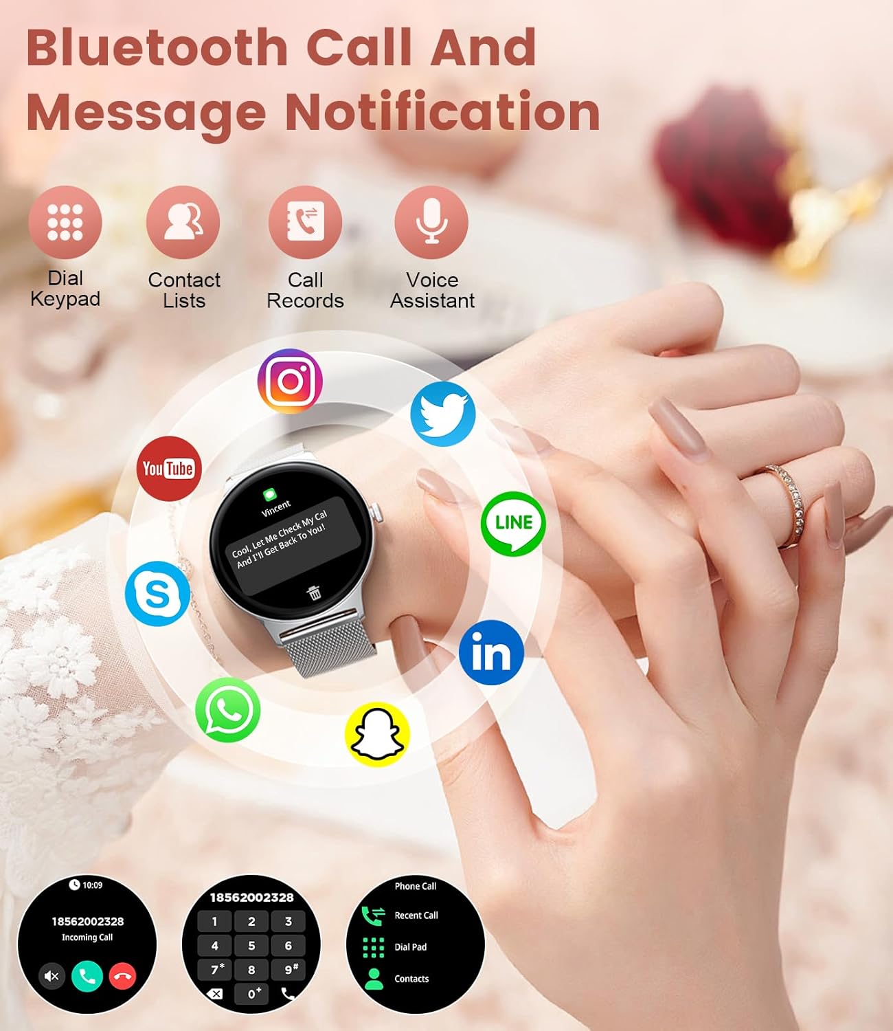 Silver Women AMOLED Smart Watch Call 120 Sports