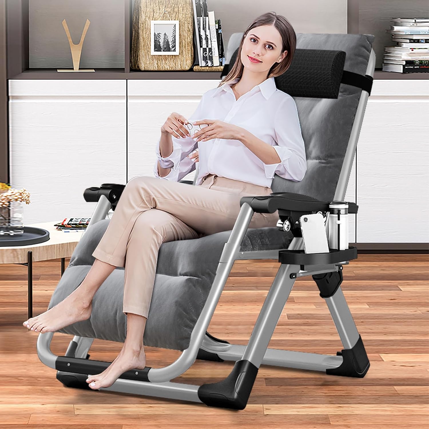 Folding Zero Gravity Garden Recliner Chair 200kg Grey