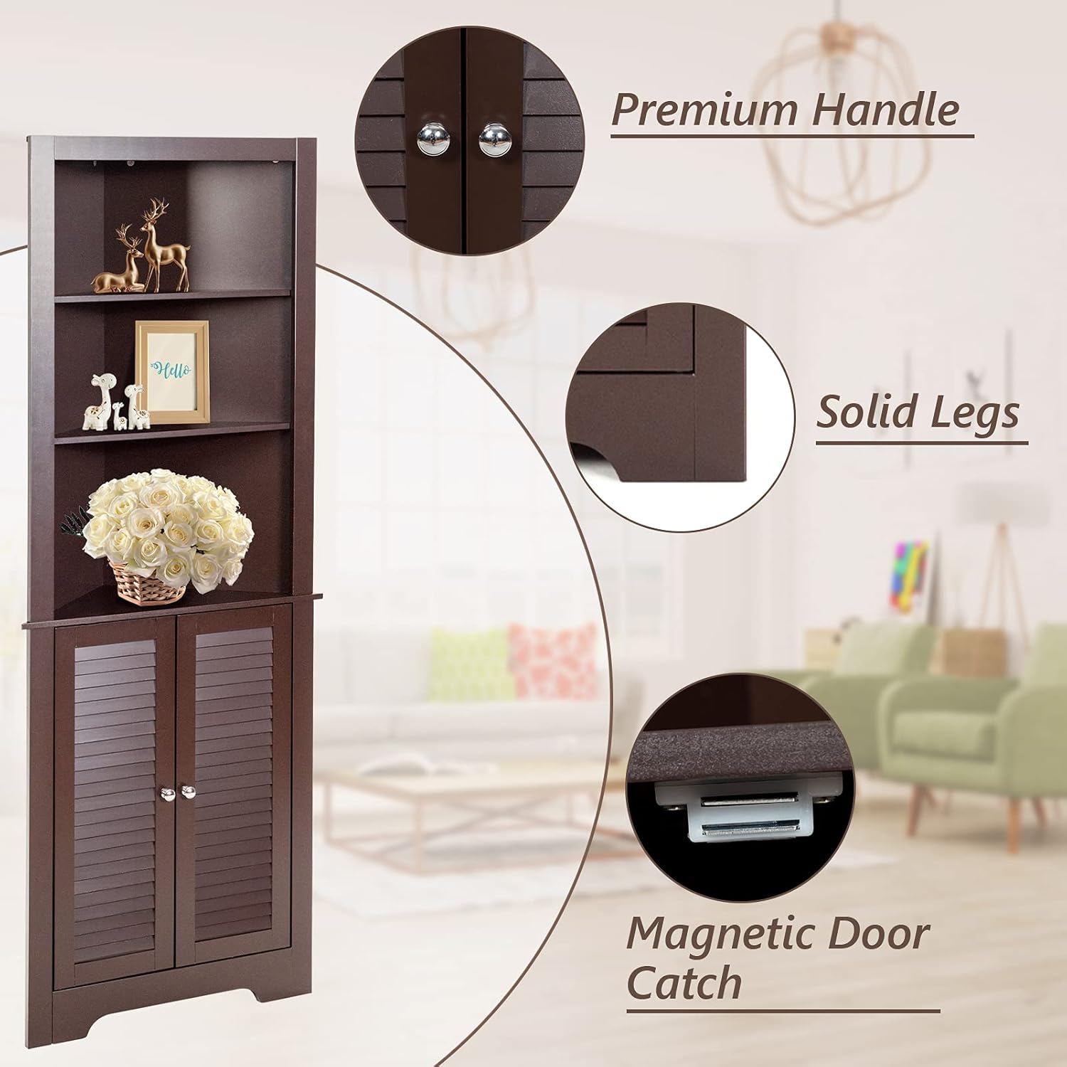 Corner Bathroom Tall Cabinet Triangle Shelf Unit Espresso