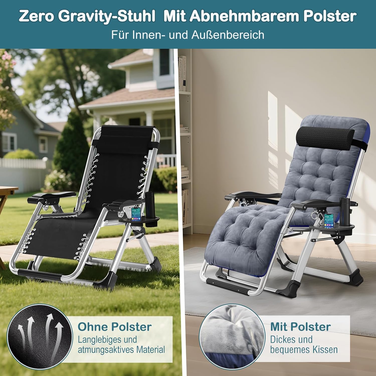 Zero Gravity Recliner Chair Folding Sun Lounger Grey
