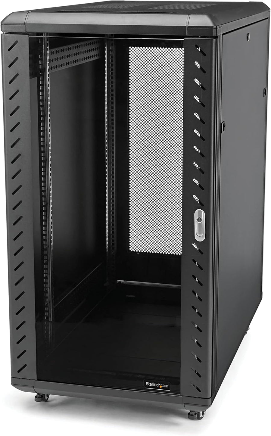 18U 19in Server Rack Cabinet Locking Glass Door Mobile Adjustable Depth