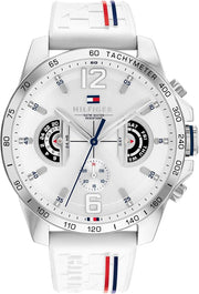 Mens Multifunction Quartz Watch White Dial Silicone Strap