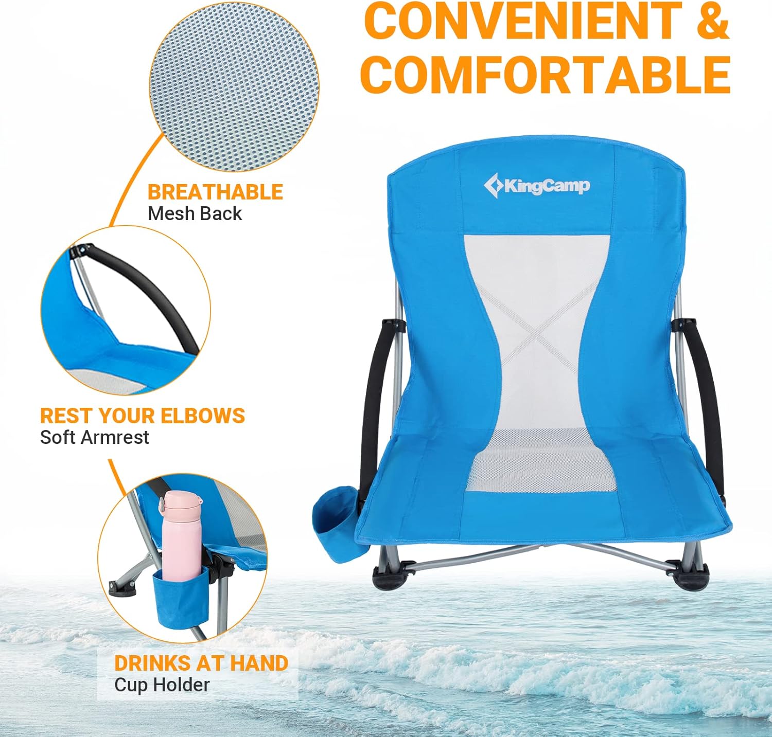 2 Pack Blue Low Folding Beach Chairs Heavy Duty Seats