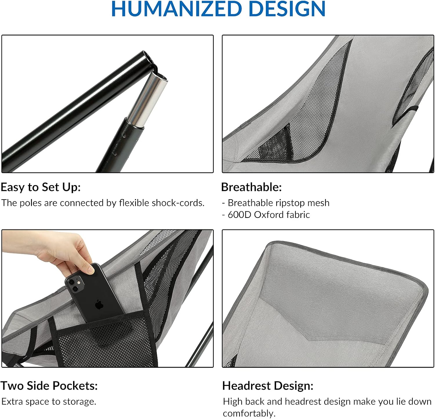 Ultralight High Back Camping Chair Foldable Silver