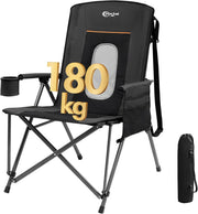High Back Folding Camping Chair 180kg Heavy Duty Black