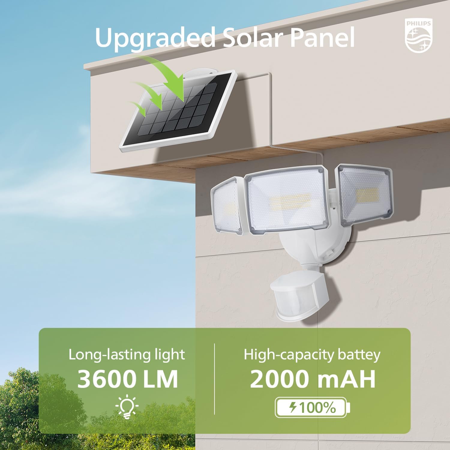 3600LM Solar Security Light PIR Motion Sensor 5M Cable