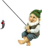 Fishing Garden Gnome Sitter 24cm Resin Outdoor Lawn Decor