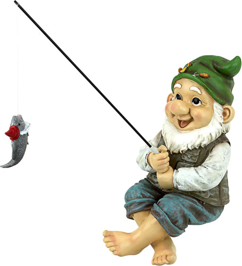 Fishing Garden Gnome Sitter 24cm Resin Outdoor Lawn Decor
