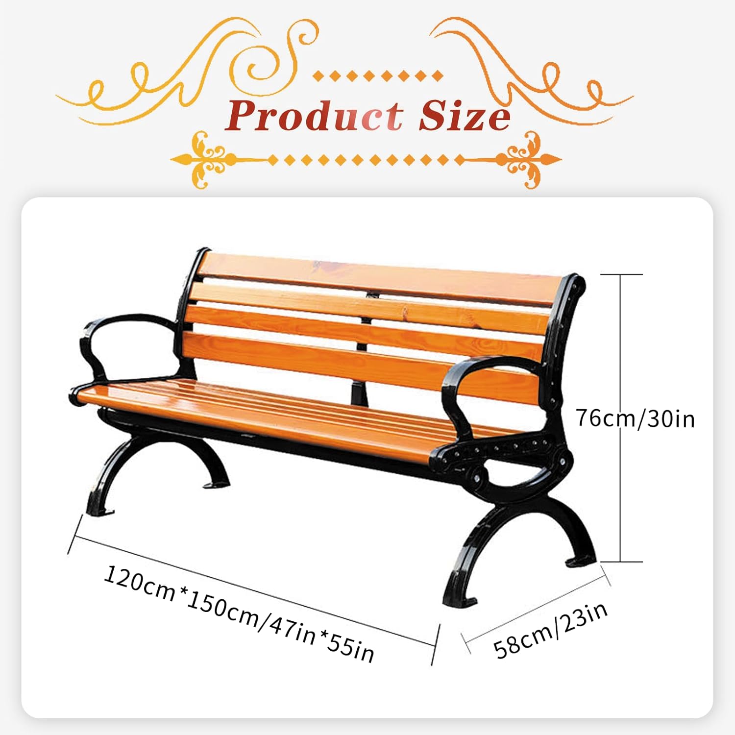 3 Seater Garden Bench Cast Iron Hardwood Outdoor Patio Seat