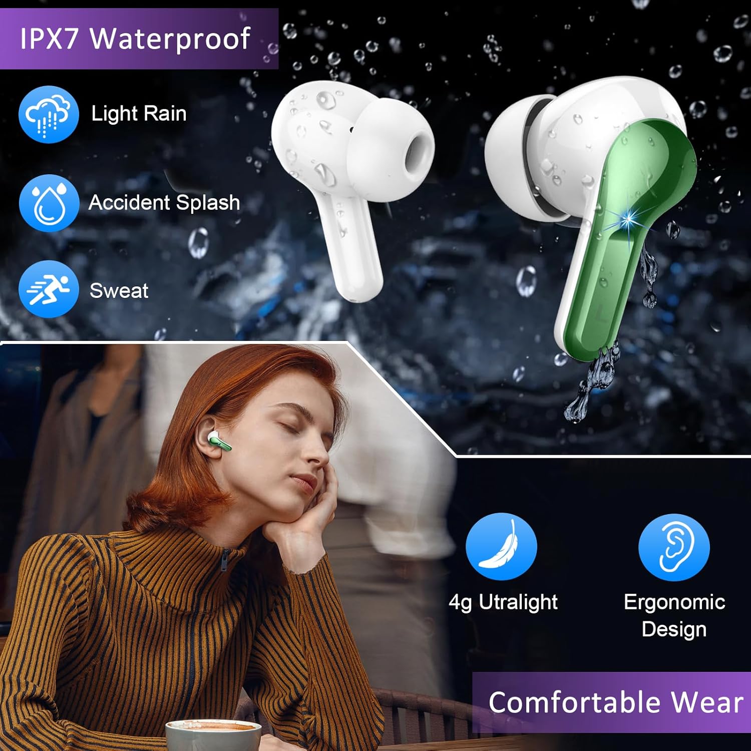 Wireless Bluetooth Earbuds ENC Noise Cancelling 40 Hour Playtime