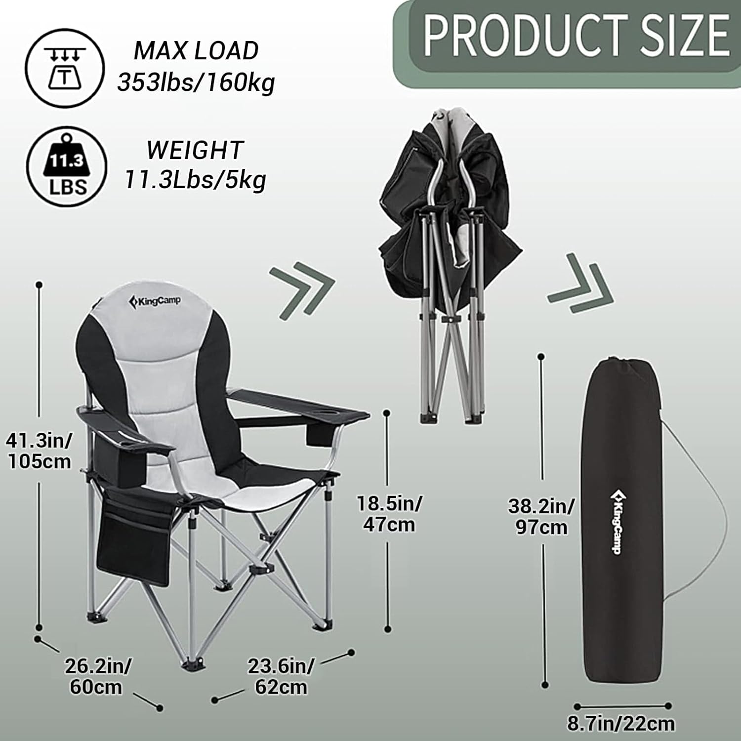 XL Heavy Duty Camping Chair 550 LBS Lumbar Support Cooler Seat