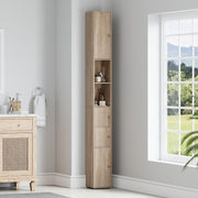 Tall Slim Bathroom Storage Cabinet 4 Doors Maple 180cm