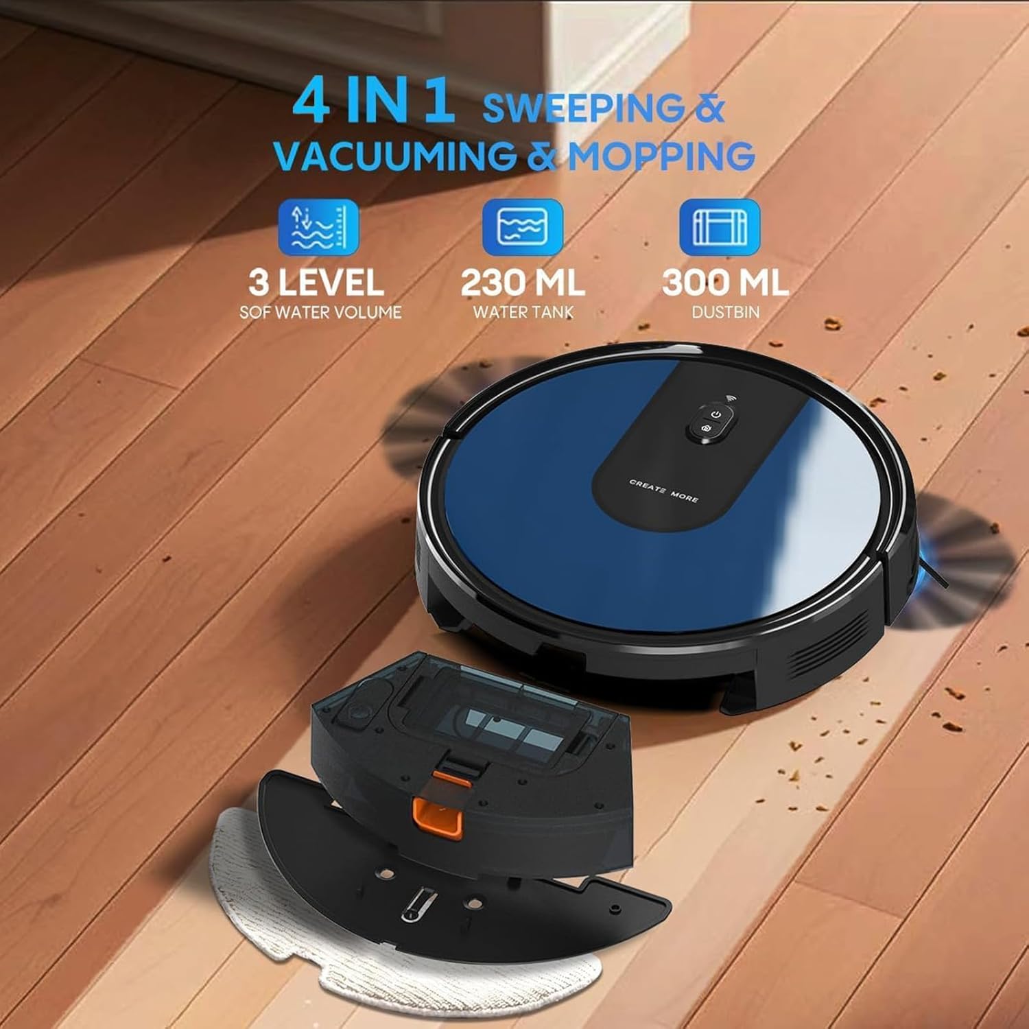 Robot Vacuum Mop 5000Pa WiFi App Voice Control Auto Clean