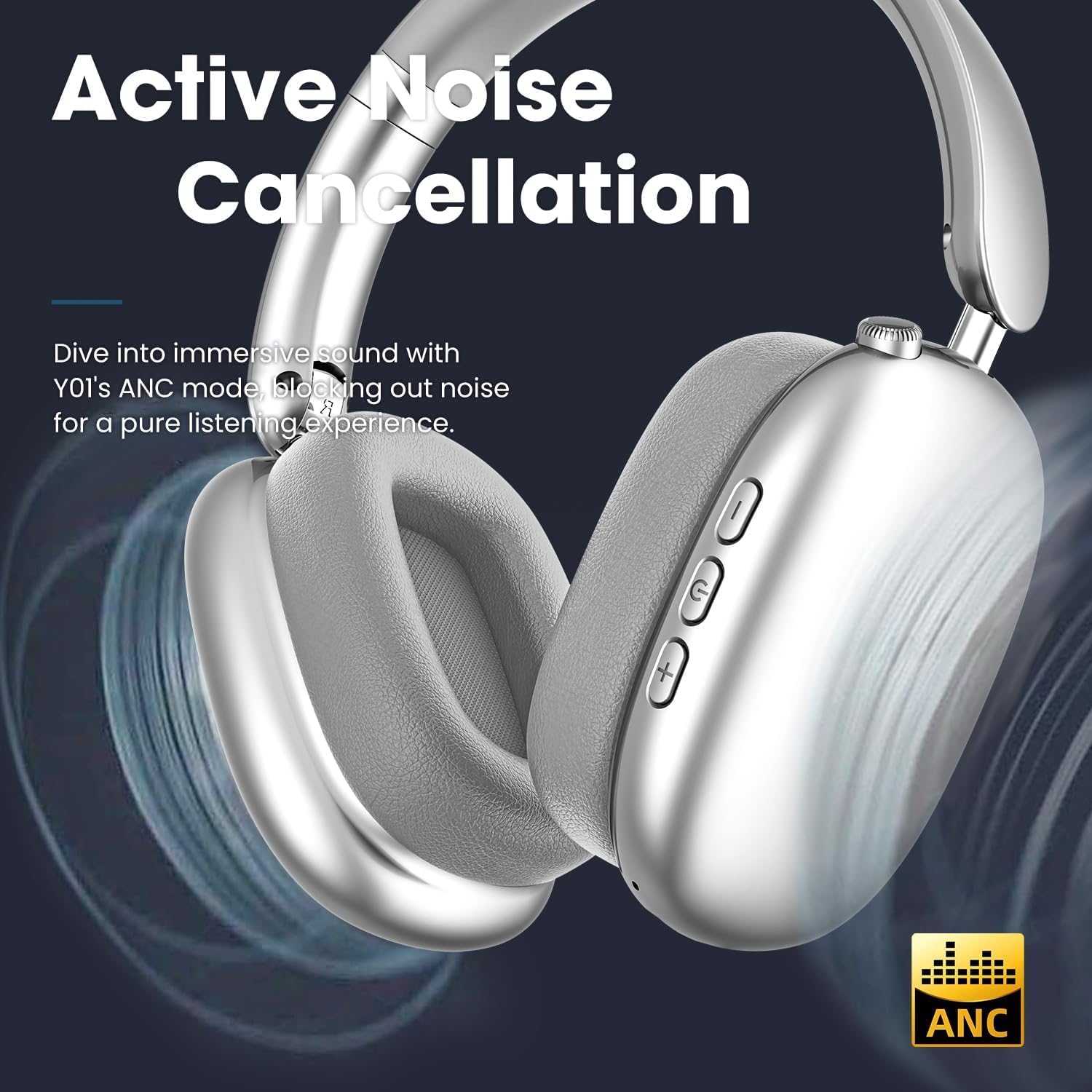 Wireless Noise Cancelling Over Ear Headphones 48Hr Battery Silver
