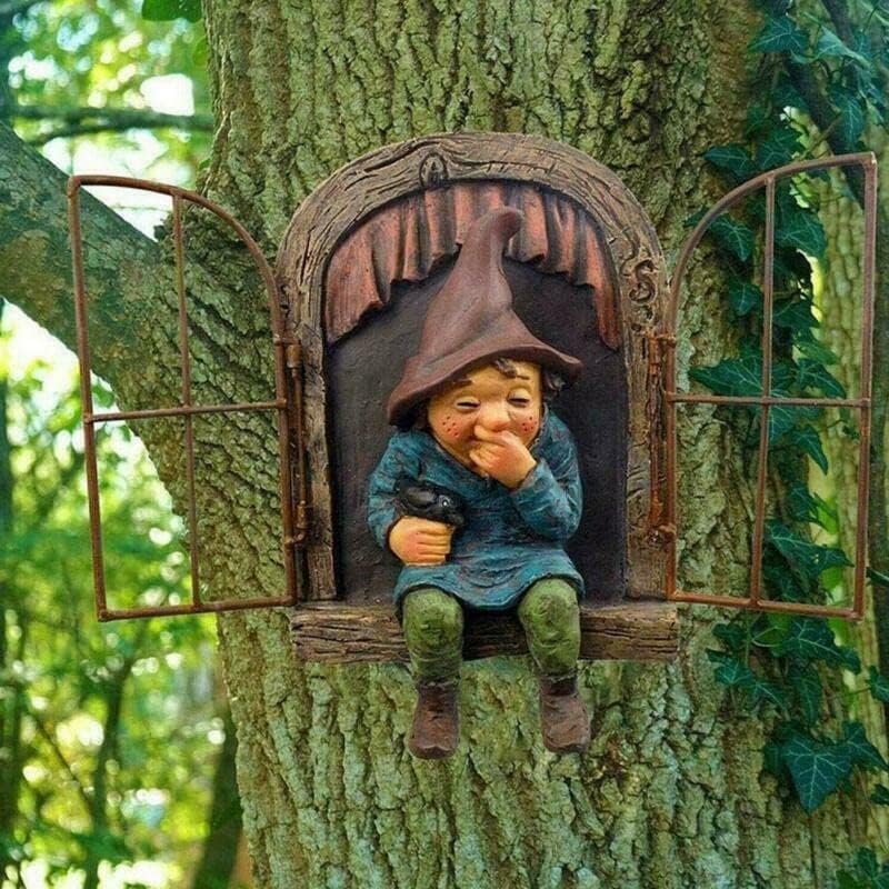 Tree Hugger Gnome Statue Hanging Elf Garden Outdoor Decor